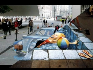 3d drawings with crayons on asphalt ;) optical illusion